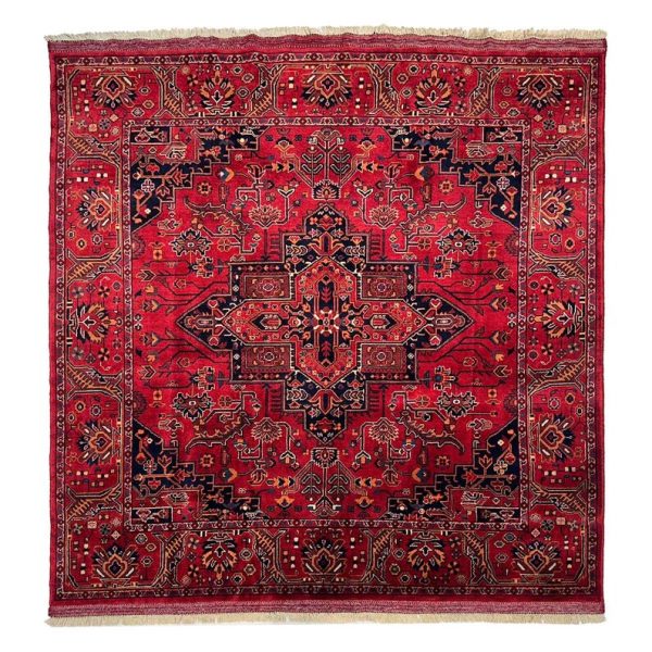 185X182cm Handmade Traditional Turkish Rug - Red and Blue Vintage Handwoven Kilim | Antique Carpet | Decorative Floor Rug