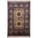 83x121cm Handmade Turkish Wool Carpet – Elegant Yellow and Blue Geometric Design from Afghanistan