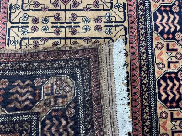 81x123cm Handmade Turkish Wool Carpet – Elegant Yellow and Blue Geometric Design from Afghanistan - Image 4