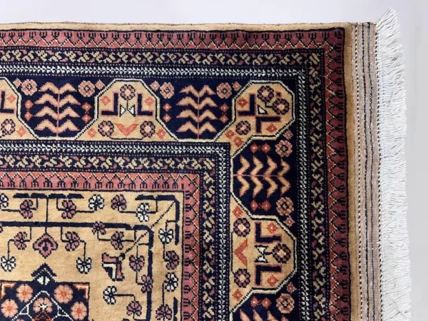 81x123cm Handmade Turkish Wool Carpet – Elegant Yellow and Blue Geometric Design from Afghanistan - Image 2