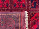 153x197cm Handmade Turkish Wool Carpet – Rich Red & Navy Blue Geometric Design from Afghanistan