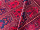 153x197cm Handmade Turkish Wool Carpet – Rich Red & Navy Blue Geometric Design from Afghanistan