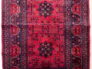 83x117cm Handmade Turkish Wool Carpet – Vibrant Red & Blue Floral and Geometric Design from Afghanistan