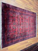 166 X 234cm Handmade Turkish Wool Carpet – Rich Red & Blue Floral and Geometric Design from Afghanistan
