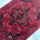 86X122cm Handmade Turkish Wool Carpet – Bold Red & Blue Floral and Geometric Design from Afghanistan