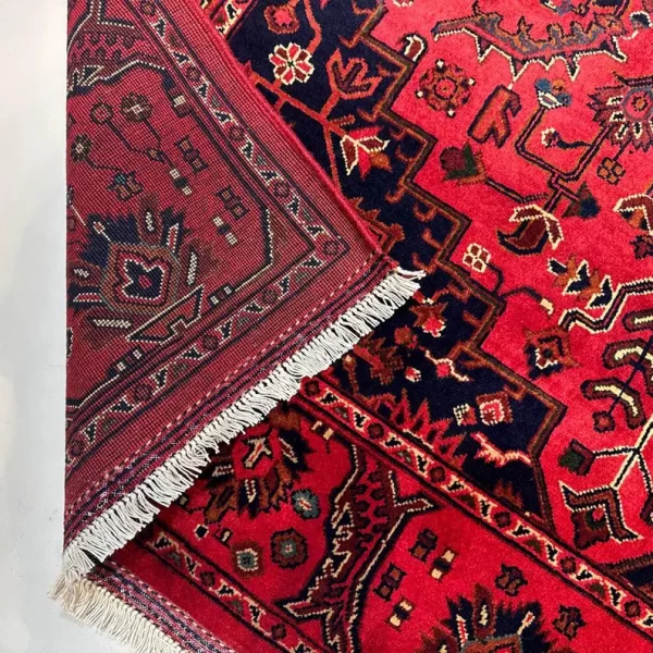 160X210cm Handmade Turkish Wool Carpet – Rich Red & Blue Floral Design from Afghanistan - Image 3
