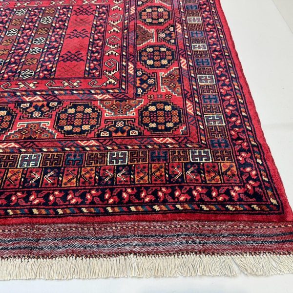 123X180cm Handmade Turkish Wool Carpet – Vibrant Red & Blue Geometric Design from Afghanistan - Image 5