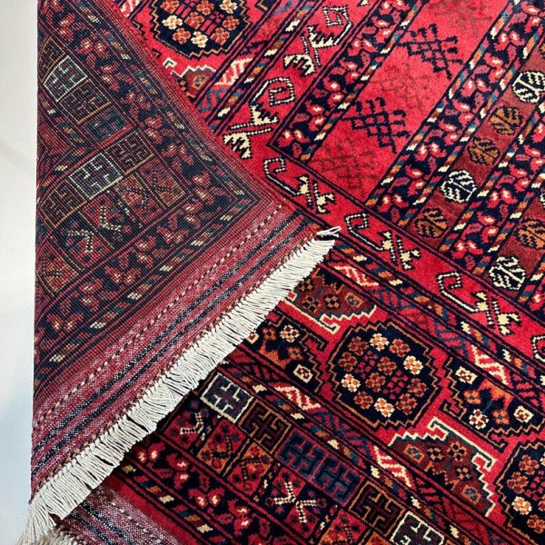 123X180cm Handmade Turkish Wool Carpet – Vibrant Red & Blue Geometric Design from Afghanistan - Image 2