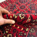 84X127cm Handmade Turkish Wool Carpet – Bold Red & Navy Blue Geometric Design from Afghanistan