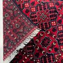 84X127cm Handmade Turkish Wool Carpet – Bold Red & Navy Blue Geometric Design from Afghanistan