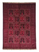 144X200cm Handmade Turkish Wool Rug – Red & Blue Geometric and Floral Design Carpet from Afghanistan