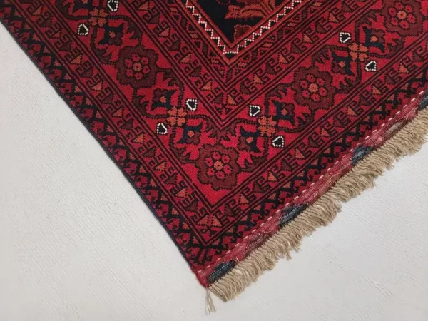 144X200cm Handmade Turkish Wool Rug – Red & Blue Geometric and Floral Design Carpet from Afghanistan - Image 3