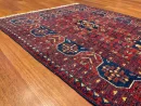 100X145cm Handmade Turkish Wool Rug – Vibrant Red & Blue Geometric Floral Carpet from Afghanistan