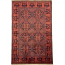 99X153cm Handmade Turkish Wool Rug – Bold Red & Blue Geometric Design Carpet from Afghanistan