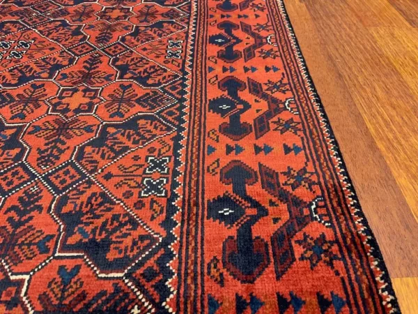 99X153cm Handmade Turkish Wool Rug – Bold Red & Blue Geometric Design Carpet from Afghanistan - Image 3