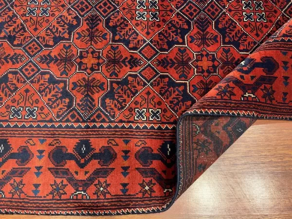 99X153cm Handmade Turkish Wool Rug – Bold Red & Blue Geometric Design Carpet from Afghanistan - Image 4
