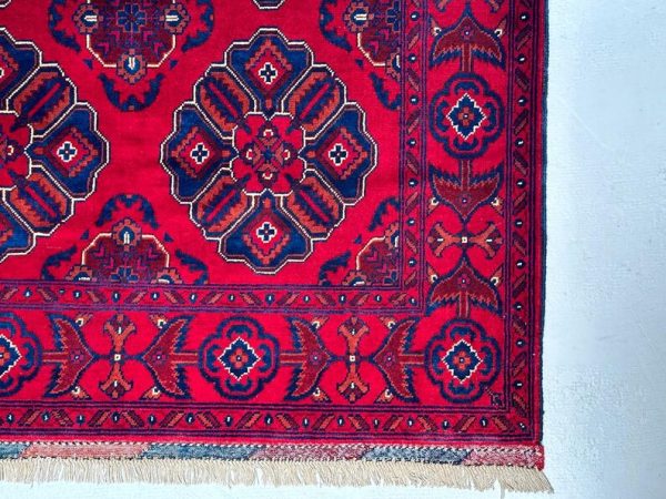 121X195cm Handmade Turkish Wool Carpet – Elegant Red & Blue Floral Design from Afghanistan - Image 2