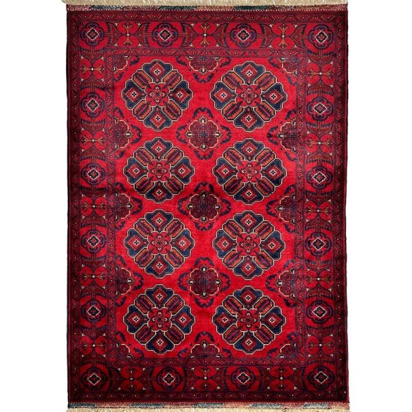 121X195cm Handmade Turkish Wool Carpet – Elegant Red & Blue Floral Design from Afghanistan