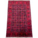 92 X 142 cm Handmade Turkish Wool Rug – Bold Red & Blue Geometric Design Carpet from Afghanistan