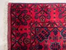 92 X 142 cm Handmade Turkish Wool Rug – Bold Red & Blue Geometric Design Carpet from Afghanistan