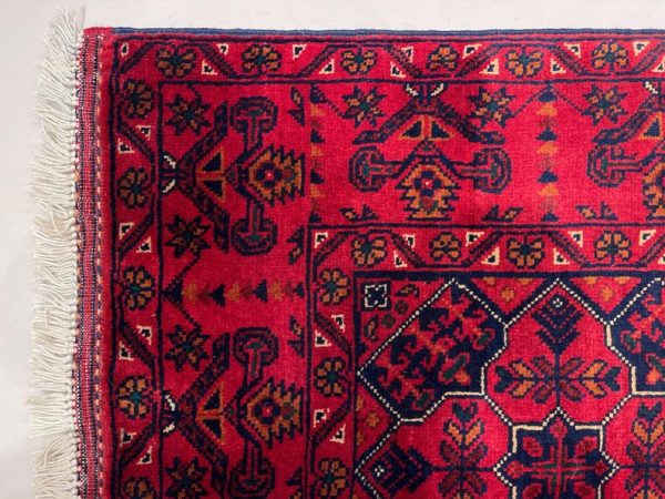 92 X 142 cm Handmade Turkish Wool Rug – Bold Red & Blue Geometric Design Carpet from Afghanistan - Image 3