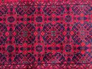 92 X 142 cm Handmade Turkish Wool Rug – Bold Red & Blue Geometric Design Carpet from Afghanistan