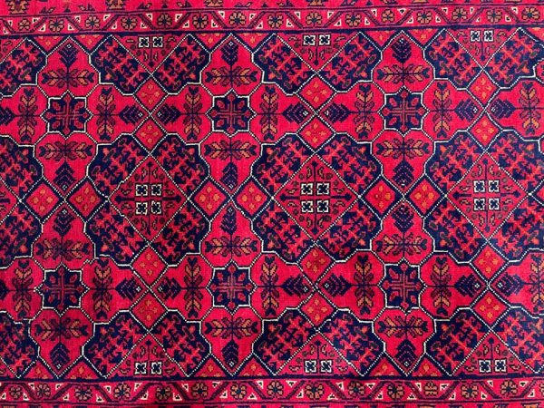 92 X 142 cm Handmade Turkish Wool Rug – Bold Red & Blue Geometric Design Carpet from Afghanistan - Image 4