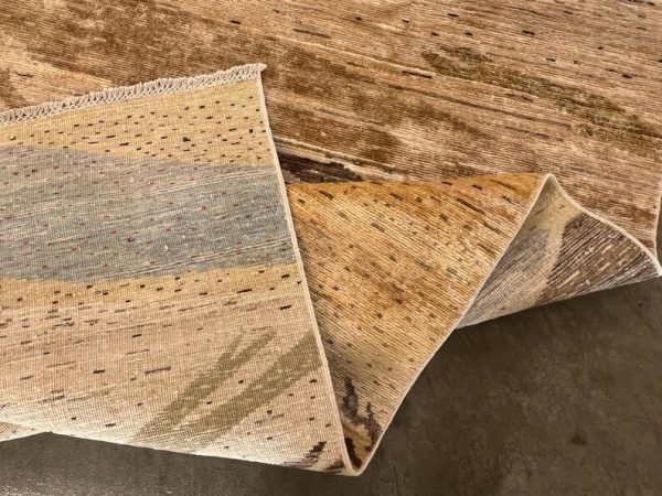 196 X 275 cm Handmade Turkish Wool Rug – Abstract Beige & Blue Modern Design Carpet from Afghanistan - Image 4
