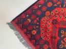 73 X 120 cm Handmade Turkish Wool Rug – Red & Blue Geometric Design with Floral Accents from Afghanistan