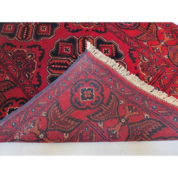 81 X 125 cm Handmade Turkish Wool Rug – Rich Red & Blue Floral Geometric Design from Afghanistan - Image 2