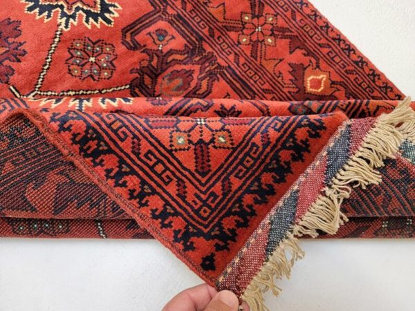 81 X 122 cm Handmade Vintage Turkish Wool Rug – Red & Black Floral Design from Afghanistan - Image 5