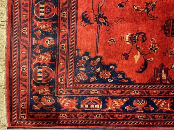 124 X 176 cm Handmade Anatolian Wool Carpet – Elegant Floral Design in Red and Navy - Image 3