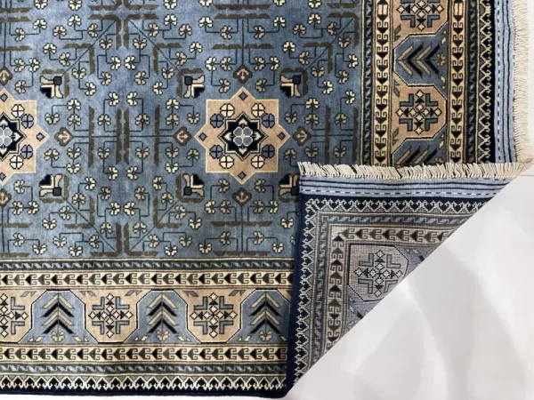 153 X 195cm Handmade Wool Rug – Elegant Blue and Beige Anatolian Design - Image 3