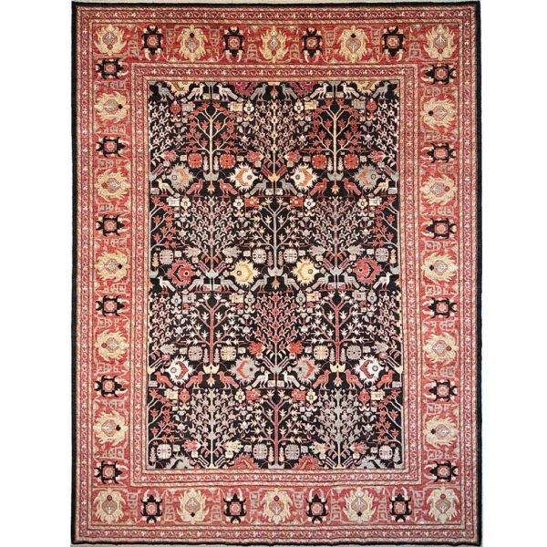 Exquisite Handmade Wool Rug – Timeless Persian Design with Intricate Floral Patterns in Black and Red, Perfect for Luxury Living Spaces