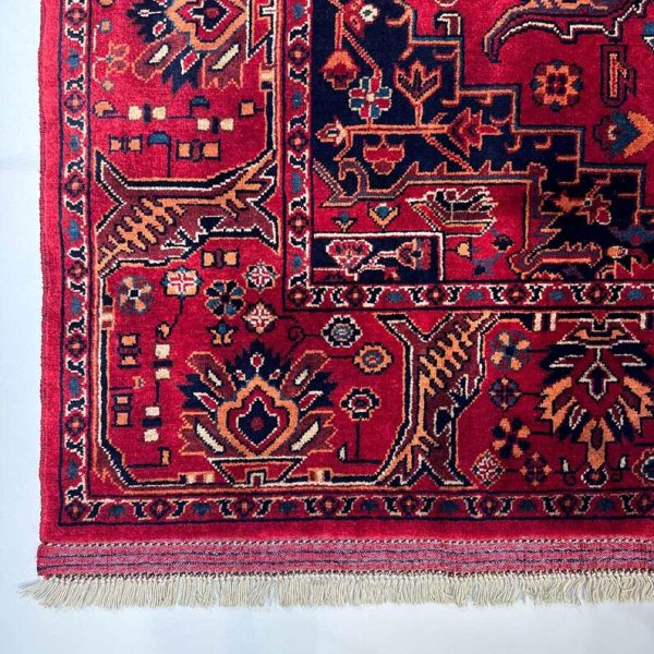 185X182cm Handmade Traditional Turkish Rug - Red and Blue Vintage Handwoven Kilim | Antique Carpet | Decorative Floor Rug - Image 4